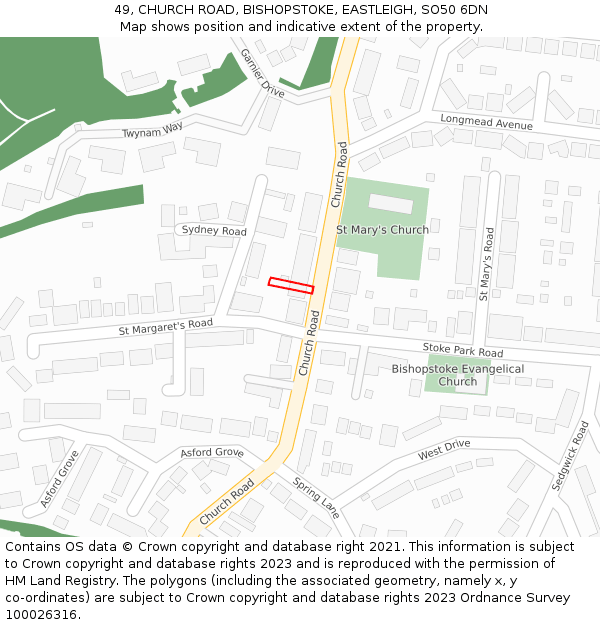 49, CHURCH ROAD, BISHOPSTOKE, EASTLEIGH, SO50 6DN: Location map and indicative extent of plot