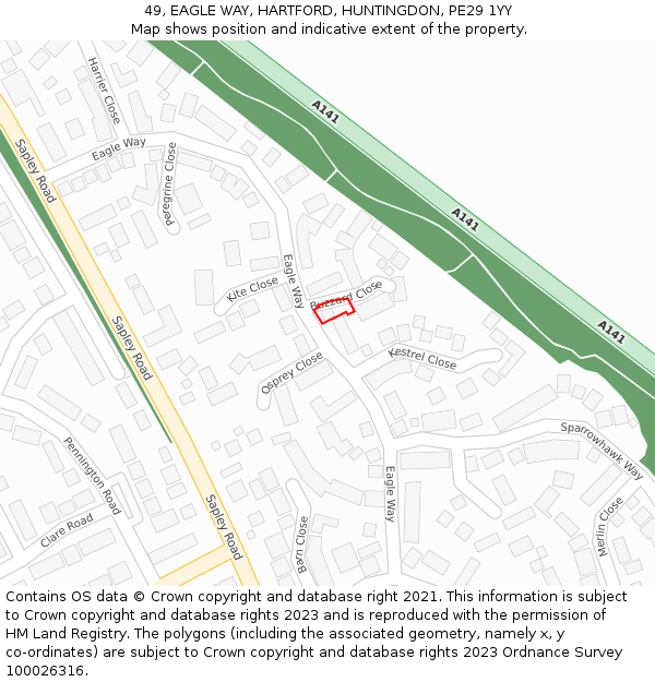 49, EAGLE WAY, HARTFORD, HUNTINGDON, PE29 1YY: Location map and indicative extent of plot