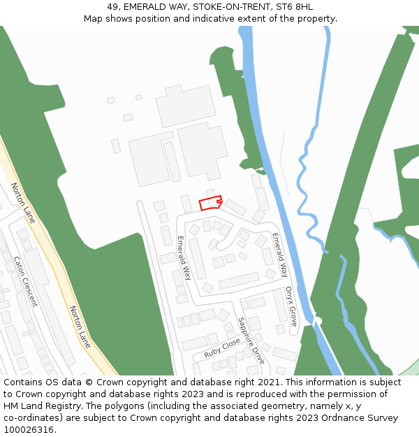 49, EMERALD WAY, STOKE-ON-TRENT, ST6 8HL: Location map and indicative extent of plot