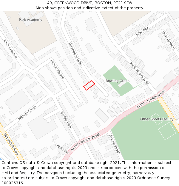 49, GREENWOOD DRIVE, BOSTON, PE21 9EW: Location map and indicative extent of plot
