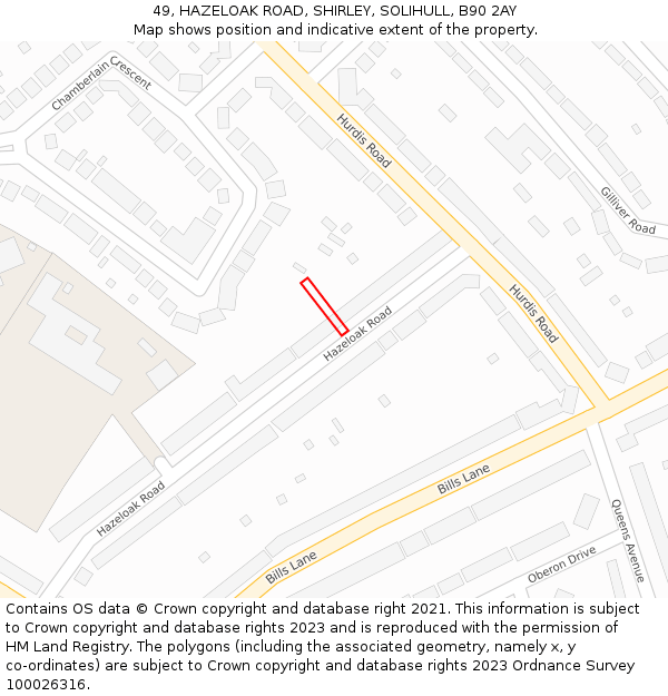 49, HAZELOAK ROAD, SHIRLEY, SOLIHULL, B90 2AY: Location map and indicative extent of plot