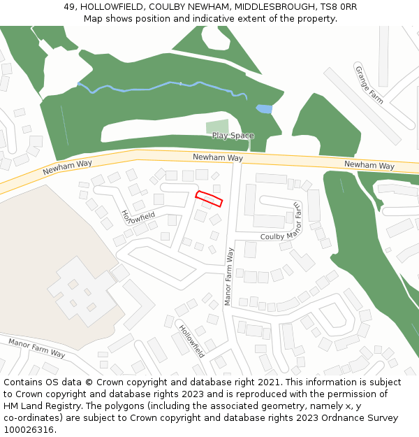 49, HOLLOWFIELD, COULBY NEWHAM, MIDDLESBROUGH, TS8 0RR: Location map and indicative extent of plot