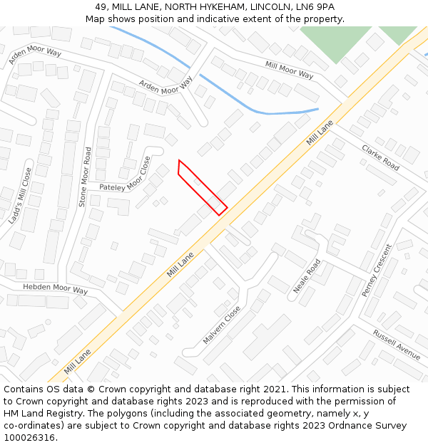 49, MILL LANE, NORTH HYKEHAM, LINCOLN, LN6 9PA: Location map and indicative extent of plot
