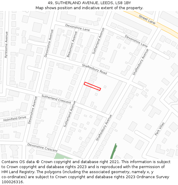 49, SUTHERLAND AVENUE, LEEDS, LS8 1BY: Location map and indicative extent of plot