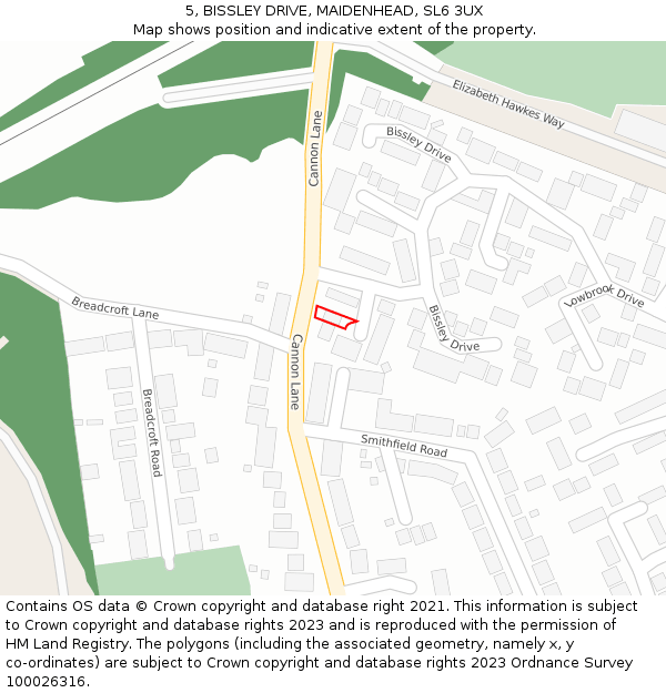 5, BISSLEY DRIVE, MAIDENHEAD, SL6 3UX: Location map and indicative extent of plot