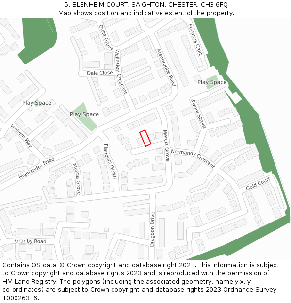 5, BLENHEIM COURT, SAIGHTON, CHESTER, CH3 6FQ: Location map and indicative extent of plot