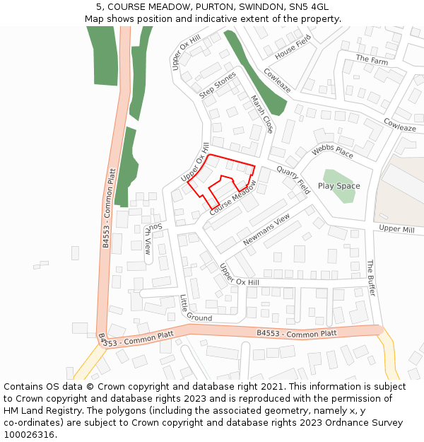 5, COURSE MEADOW, PURTON, SWINDON, SN5 4GL: Location map and indicative extent of plot
