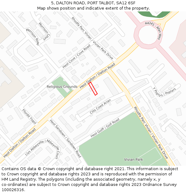 5, DALTON ROAD, PORT TALBOT, SA12 6SF: Location map and indicative extent of plot