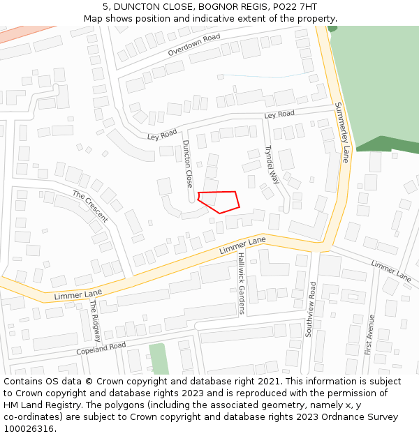 5, DUNCTON CLOSE, BOGNOR REGIS, PO22 7HT: Location map and indicative extent of plot