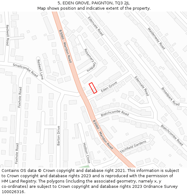 5, EDEN GROVE, PAIGNTON, TQ3 2JL: Location map and indicative extent of plot
