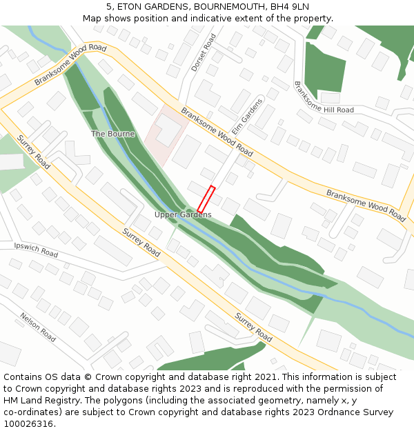 5, ETON GARDENS, BOURNEMOUTH, BH4 9LN: Location map and indicative extent of plot