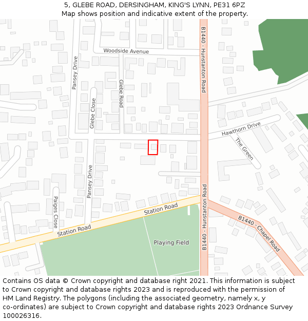 5, GLEBE ROAD, DERSINGHAM, KING'S LYNN, PE31 6PZ: Location map and indicative extent of plot