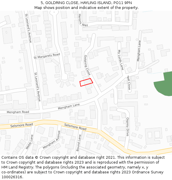 5, GOLDRING CLOSE, HAYLING ISLAND, PO11 9PN: Location map and indicative extent of plot