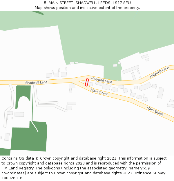 5, MAIN STREET, SHADWELL, LEEDS, LS17 8EU: Location map and indicative extent of plot