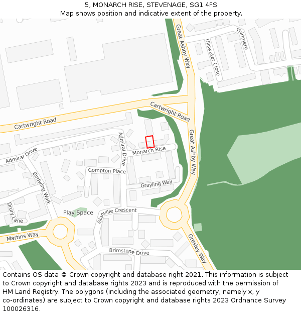 5, MONARCH RISE, STEVENAGE, SG1 4FS: Location map and indicative extent of plot