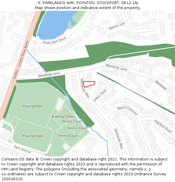 5, PARKLANDS WAY, POYNTON, STOCKPORT, SK12 1AJ: Location map and indicative extent of plot