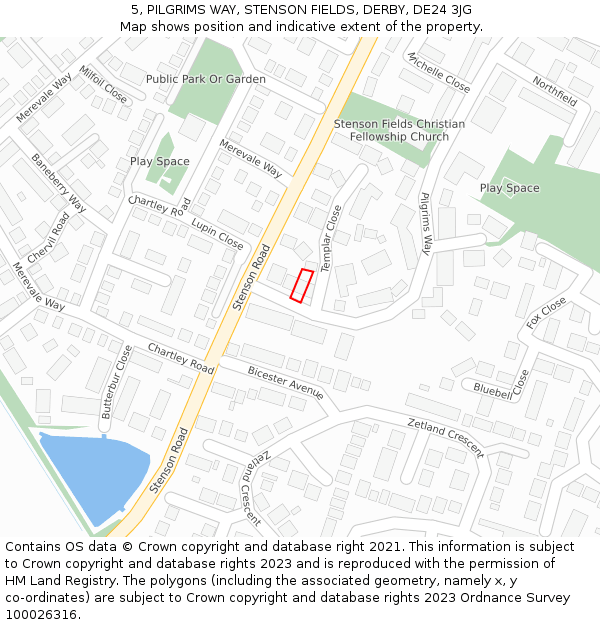 5, PILGRIMS WAY, STENSON FIELDS, DERBY, DE24 3JG: Location map and indicative extent of plot