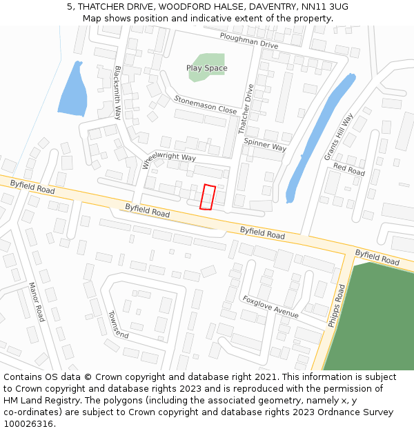 5, THATCHER DRIVE, WOODFORD HALSE, DAVENTRY, NN11 3UG: Location map and indicative extent of plot