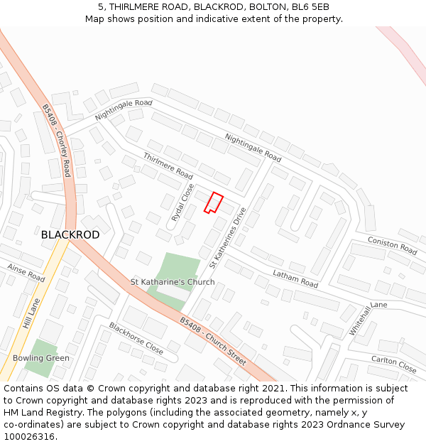 5, THIRLMERE ROAD, BLACKROD, BOLTON, BL6 5EB: Location map and indicative extent of plot