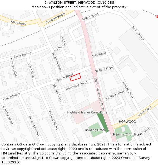 5, WALTON STREET, HEYWOOD, OL10 2BS: Location map and indicative extent of plot