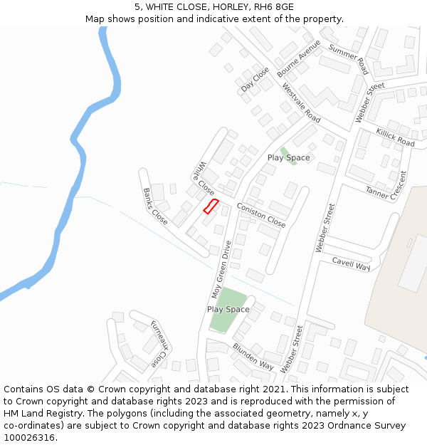 5, WHITE CLOSE, HORLEY, RH6 8GE: Location map and indicative extent of plot