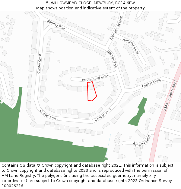 5, WILLOWMEAD CLOSE, NEWBURY, RG14 6RW: Location map and indicative extent of plot
