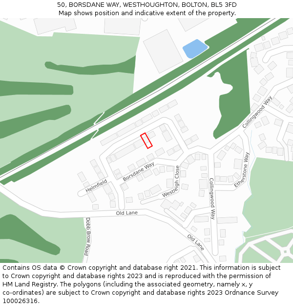 50, BORSDANE WAY, WESTHOUGHTON, BOLTON, BL5 3FD: Location map and indicative extent of plot