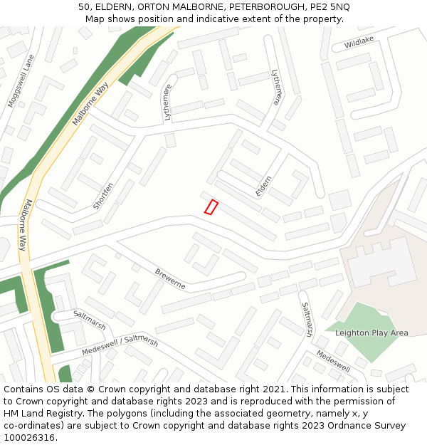 50, ELDERN, ORTON MALBORNE, PETERBOROUGH, PE2 5NQ: Location map and indicative extent of plot