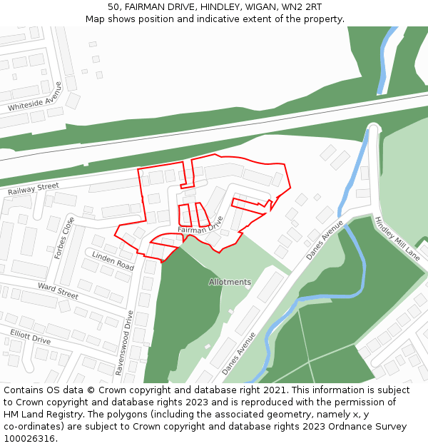 50, FAIRMAN DRIVE, HINDLEY, WIGAN, WN2 2RT: Location map and indicative extent of plot
