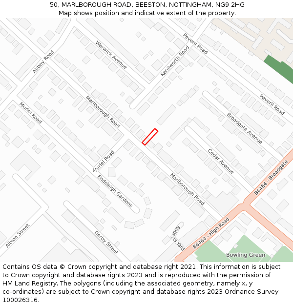 50, MARLBOROUGH ROAD, BEESTON, NOTTINGHAM, NG9 2HG: Location map and indicative extent of plot