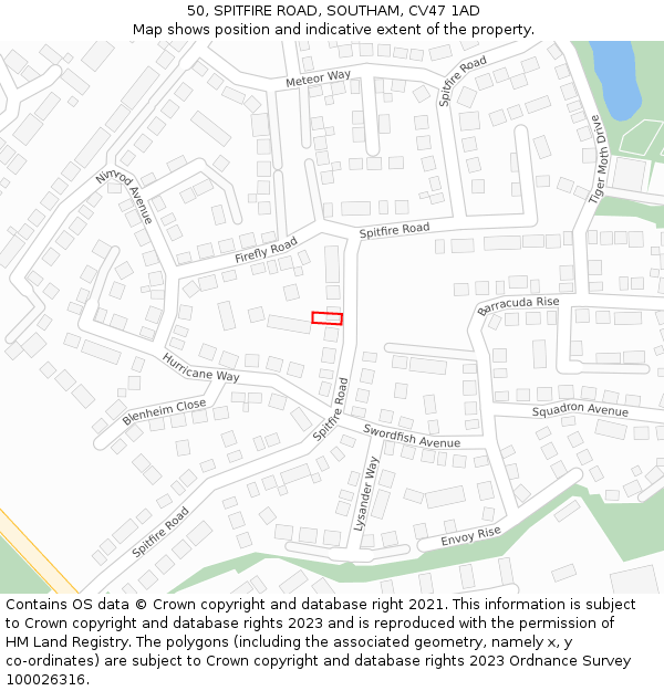 50, SPITFIRE ROAD, SOUTHAM, CV47 1AD: Location map and indicative extent of plot