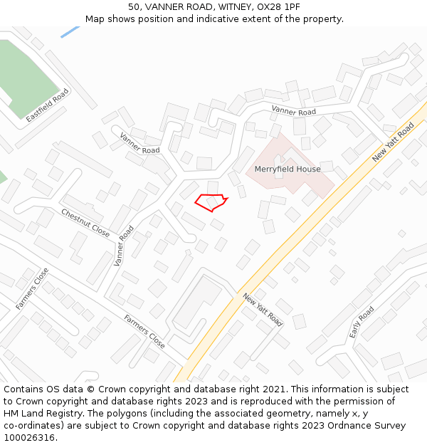 50, VANNER ROAD, WITNEY, OX28 1PF: Location map and indicative extent of plot