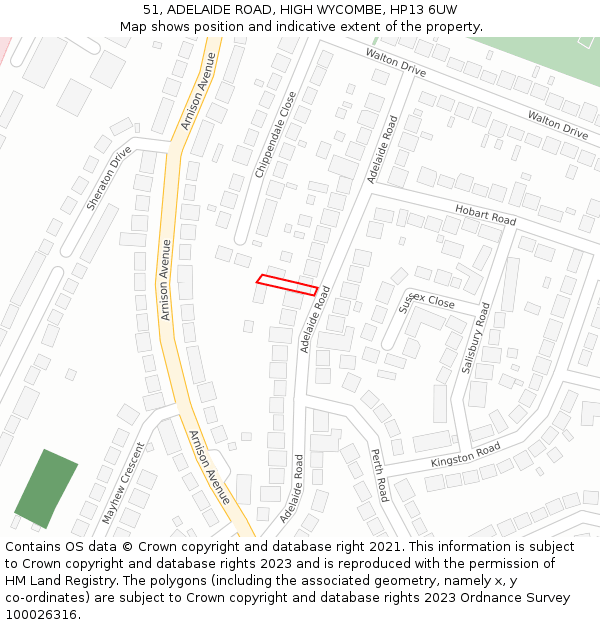 51, ADELAIDE ROAD, HIGH WYCOMBE, HP13 6UW: Location map and indicative extent of plot