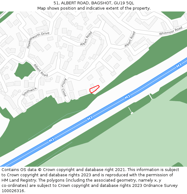 51, ALBERT ROAD, BAGSHOT, GU19 5QL: Location map and indicative extent of plot