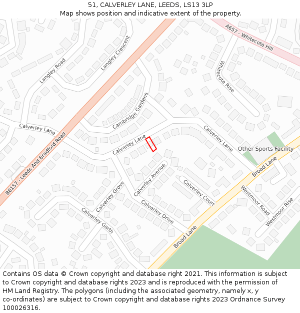 51, CALVERLEY LANE, LEEDS, LS13 3LP: Location map and indicative extent of plot