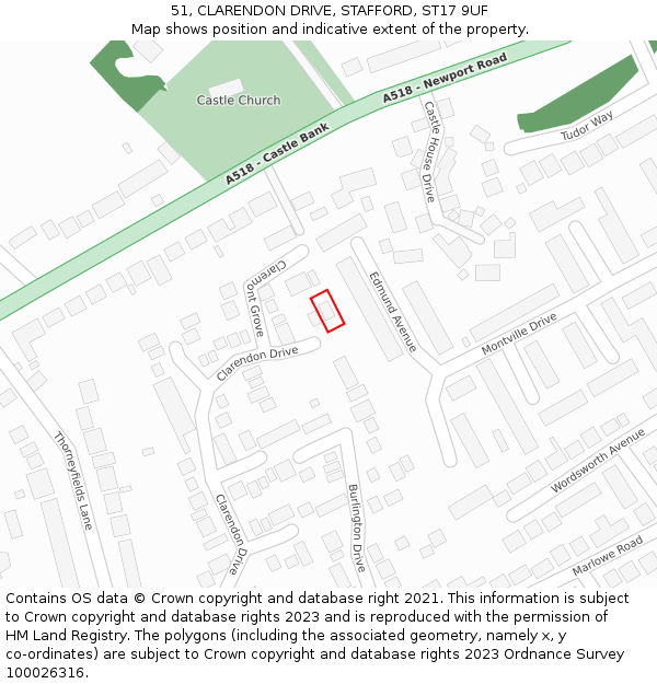 51, CLARENDON DRIVE, STAFFORD, ST17 9UF: Location map and indicative extent of plot