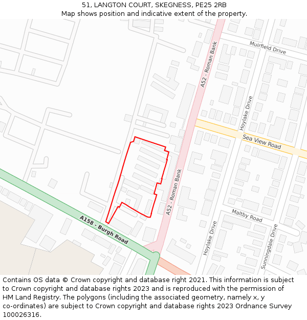 51, LANGTON COURT, SKEGNESS, PE25 2RB: Location map and indicative extent of plot