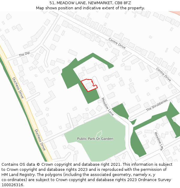 51, MEADOW LANE, NEWMARKET, CB8 8FZ: Location map and indicative extent of plot