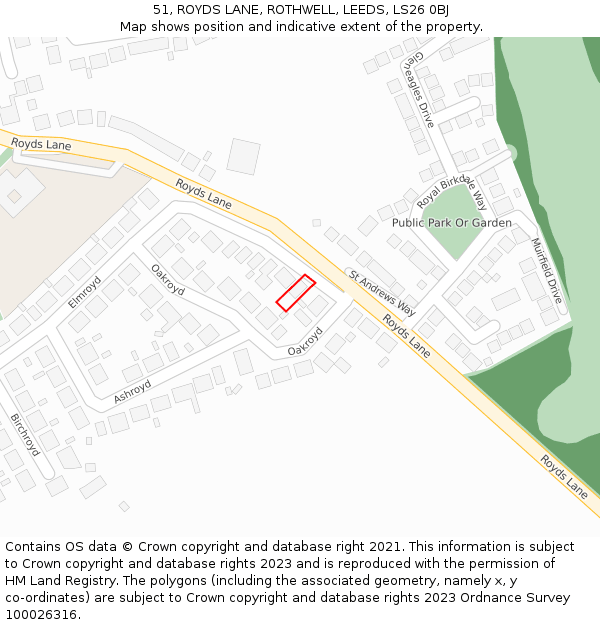 51, ROYDS LANE, ROTHWELL, LEEDS, LS26 0BJ: Location map and indicative extent of plot