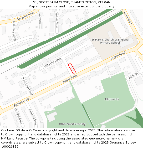 51, SCOTT FARM CLOSE, THAMES DITTON, KT7 0AN: Location map and indicative extent of plot