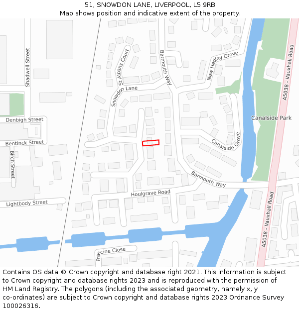 51, SNOWDON LANE, LIVERPOOL, L5 9RB: Location map and indicative extent of plot
