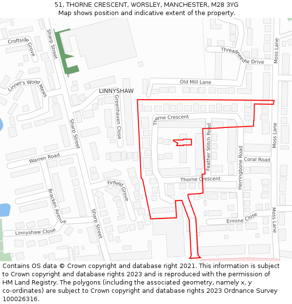 51, THORNE CRESCENT, WORSLEY, MANCHESTER, M28 3YG: Location map and indicative extent of plot