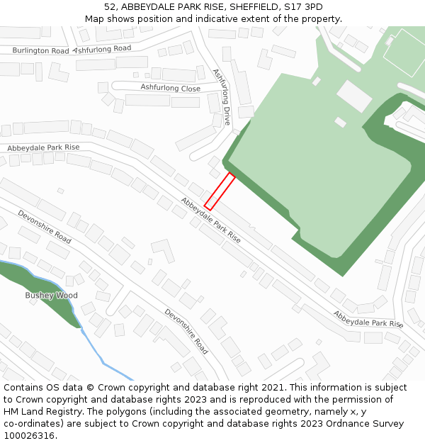 52, ABBEYDALE PARK RISE, SHEFFIELD, S17 3PD: Location map and indicative extent of plot