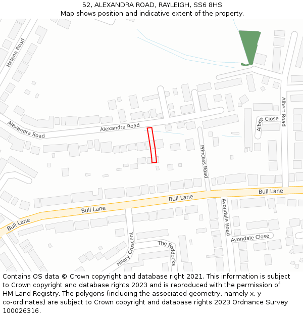 52, ALEXANDRA ROAD, RAYLEIGH, SS6 8HS: Location map and indicative extent of plot