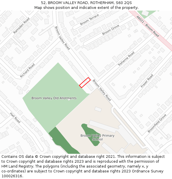 52, BROOM VALLEY ROAD, ROTHERHAM, S60 2QS: Location map and indicative extent of plot