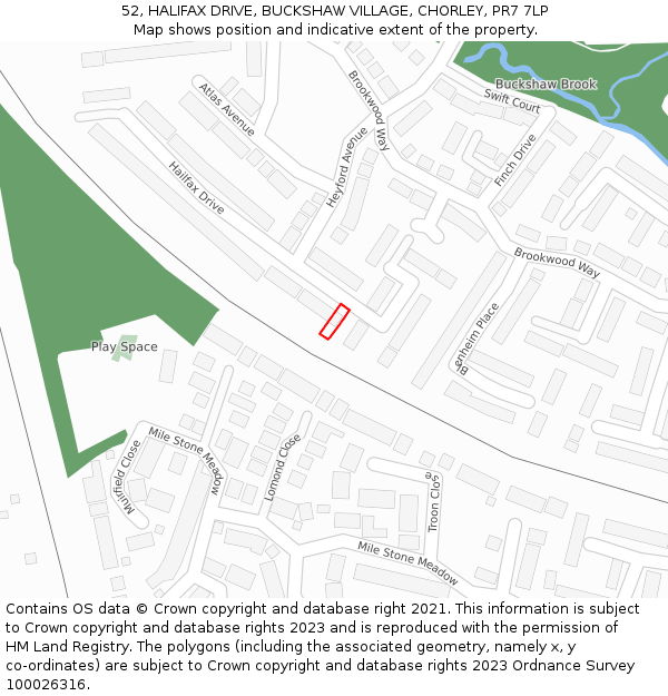 52, HALIFAX DRIVE, BUCKSHAW VILLAGE, CHORLEY, PR7 7LP: Location map and indicative extent of plot