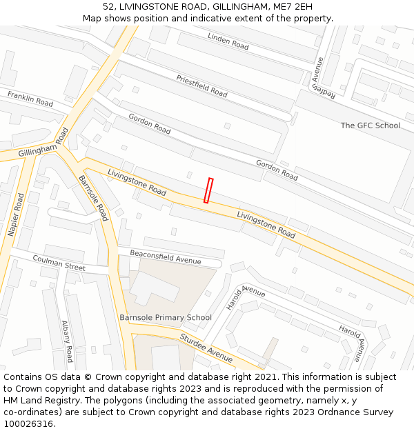 52, LIVINGSTONE ROAD, GILLINGHAM, ME7 2EH: Location map and indicative extent of plot
