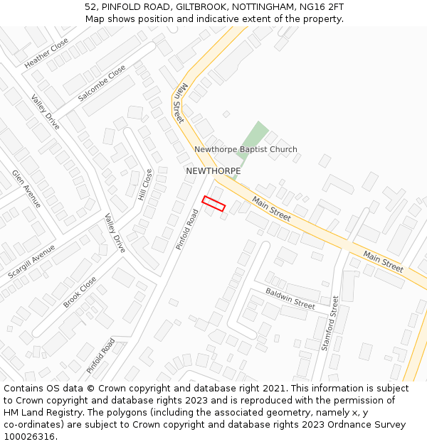 52, PINFOLD ROAD, GILTBROOK, NOTTINGHAM, NG16 2FT: Location map and indicative extent of plot