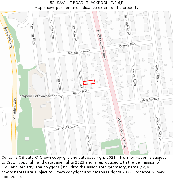 52, SAVILLE ROAD, BLACKPOOL, FY1 6JR: Location map and indicative extent of plot