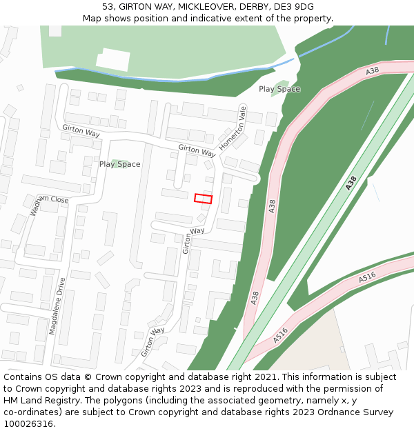 53, GIRTON WAY, MICKLEOVER, DERBY, DE3 9DG: Location map and indicative extent of plot